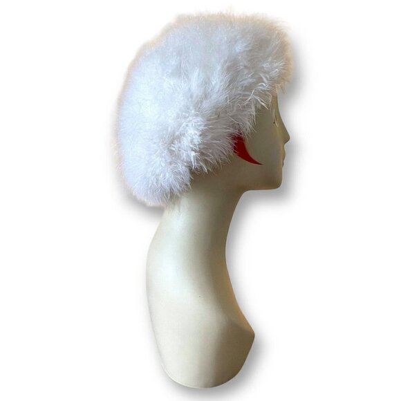 Vintage 1960s Womens White Maribou Feather Beret Mod Twiggy Twee Cloud Hat - Picture 7 of 11